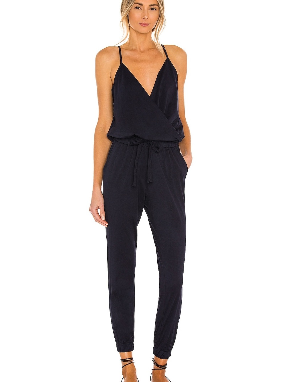 bobi Navy Halter V-Neck Jumpsuit